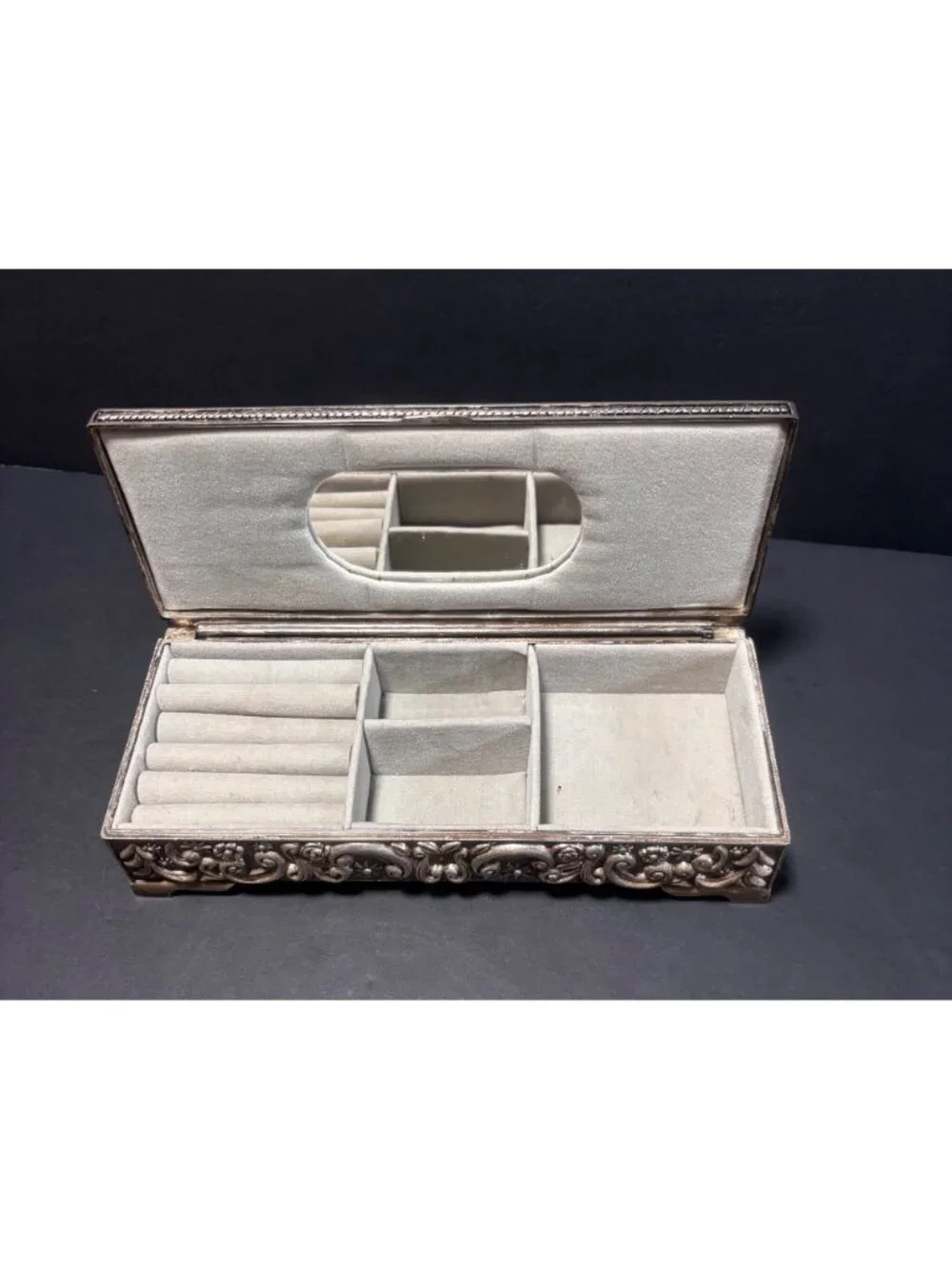 Godinger Silver 1992 Silverplate Jewelry Box Embossed Floral Vintage Decor